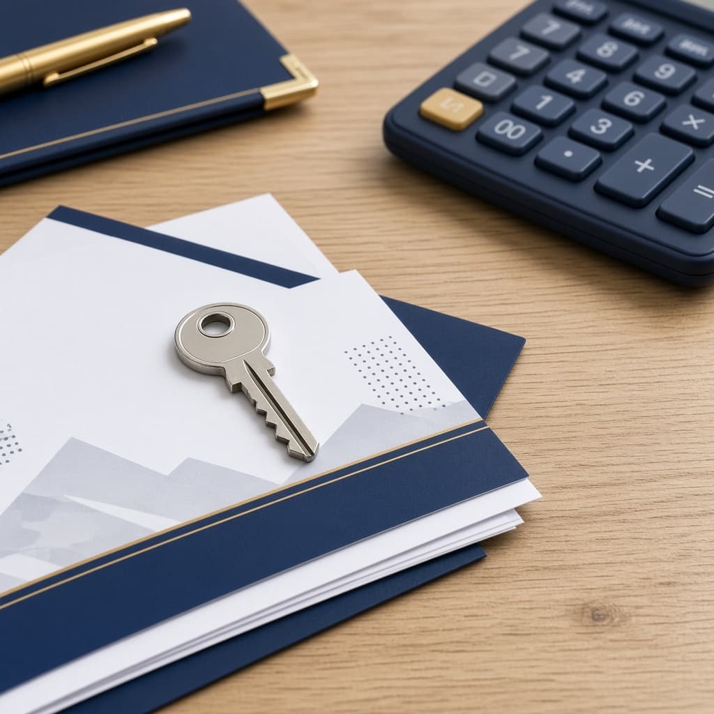 House key and calculator for in-house mortgage financing