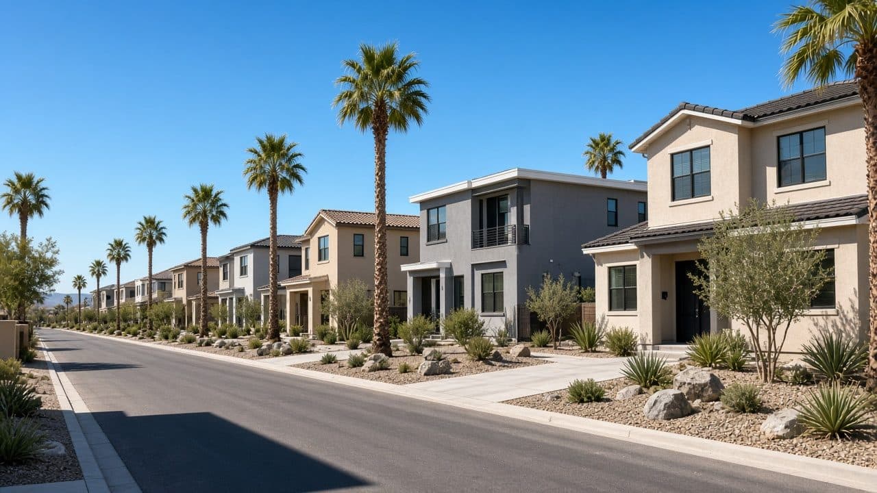Las Vegas neighborhood street with several homes, illustrating more homes to choose from